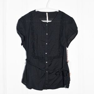 Polo Jeans Ralph Lauren Black Pintucked-Bib Blouse